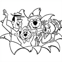 black and white graphic of yogi bear and friends