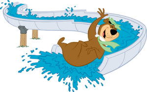 graphic of yogi bear sliding down water slide